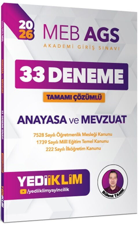 2026 MEB AGS Anayasa ve Mevzuat Tamamı Çözümlü Yediiklim Yayınları - Komisyon kitap kapağı