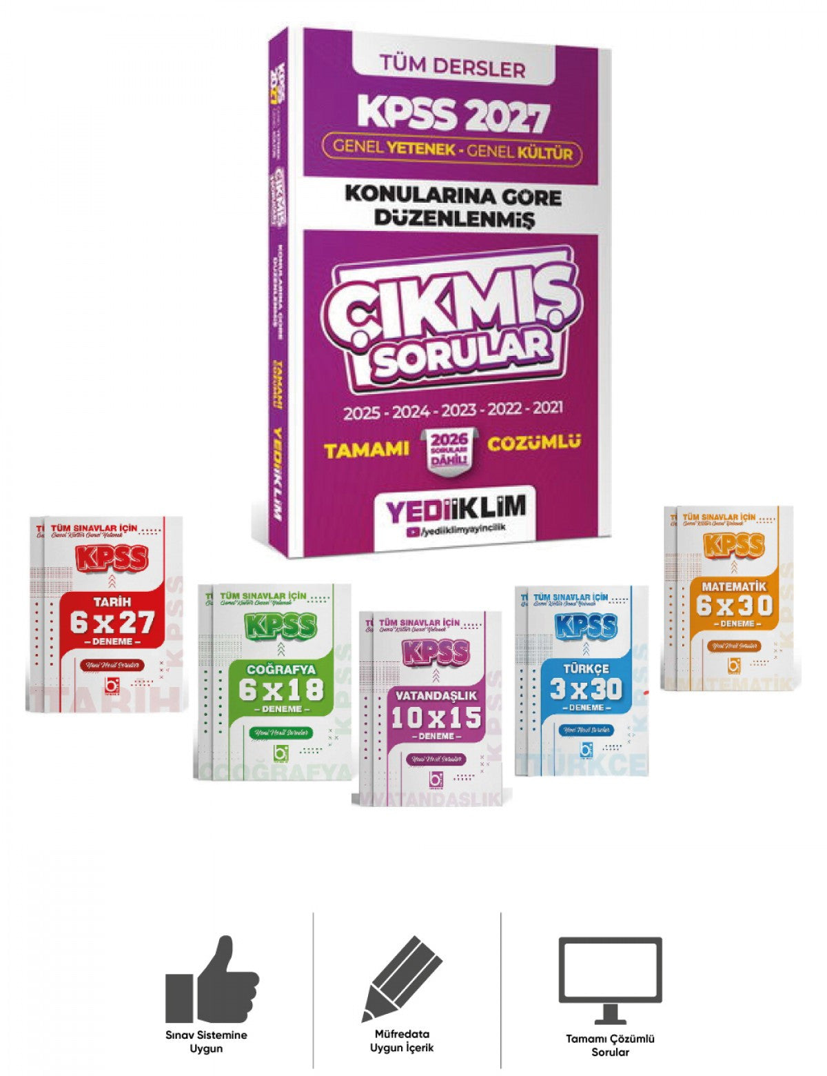 2027 KPSS Genel Yetenek Genel Kültür Tüm Dersler Çıkmış Sorular + Deneme Sınavı 6 Kitap Bigelio + Ye kitap kapağı