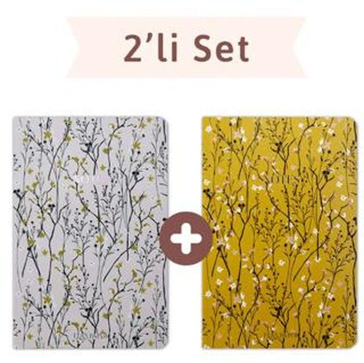 Floral Çizgili Twins (2 Defter Takım) | Elaspaper