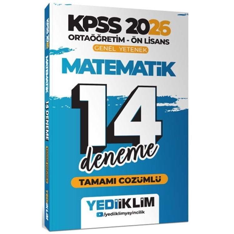2026 KPSS Ortaöğretim Ön Lisans Genel Yetenek Matematik Tamamı Çözümlü 14 Deneme | Yediiklim Yayınları (İnce Kapak)