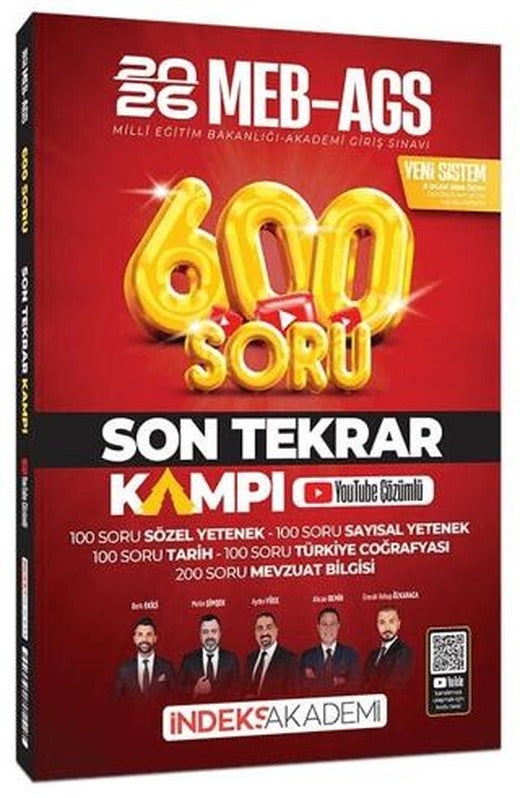 2026 MEB-AGS Son Tekrar Kampı 600 Soru Bankası Youtube Video Çözümlü | İndeks Akademi Yayıncılık (Ciltsiz)