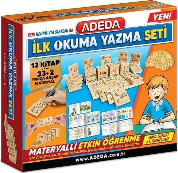 İlk Okuma Yazma Seti 13 Kitap - 33+2 Parça Ahşap Materyal