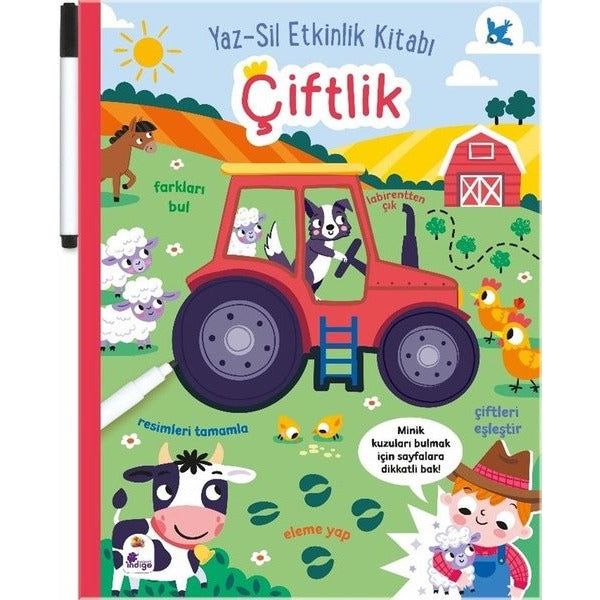 Çiftlik: Yaz - Sil Etkinlik Kitabı (Kalemli) | İndigo Çocuk (Ciltli)