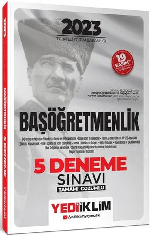 2023 T.C. Millî Eğitim Bakanlığı Başöğretmenlik 5 Deneme Sınavı Tamamı Çözümlü | Yediiklim Yayınları (Ciltsiz)