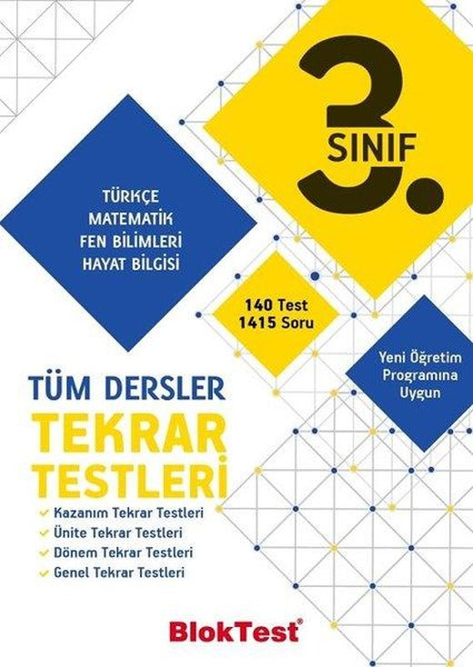 3.Sınıf Tüm Dersler Tekrar Testleri | Bloktest Yayınları (İnce Kapak)