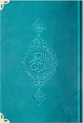 Büyük Cep Boy Kadife Kur'an-ı Kerim (Turkuaz, Yaldızlı, Mühürlü) - 97 Turkuaz