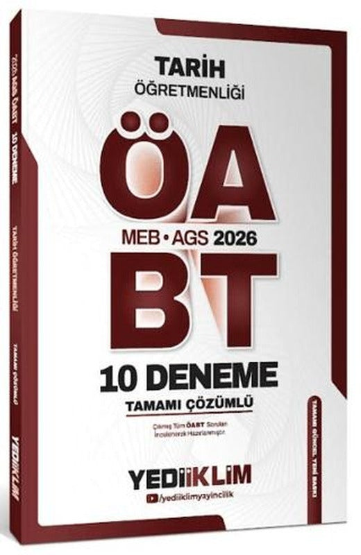 2026 MEB AGS ÖABT Tarih Öğretmenliği Tamamı Çözümlü 10 Deneme Sınavı | Yediiklim Yayınları (Ciltsiz)