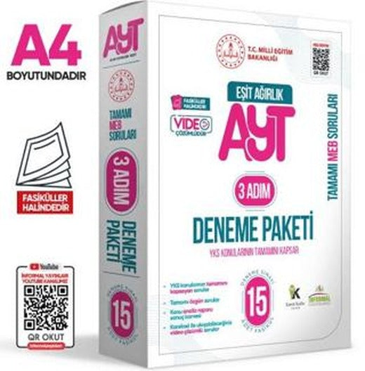 2025 3 Adım YKS-AYT Eşit Ağırlık (TM) MEBİ Özgün Sorular 15li Deneme Fasikül Paketi Video Çözümlü
