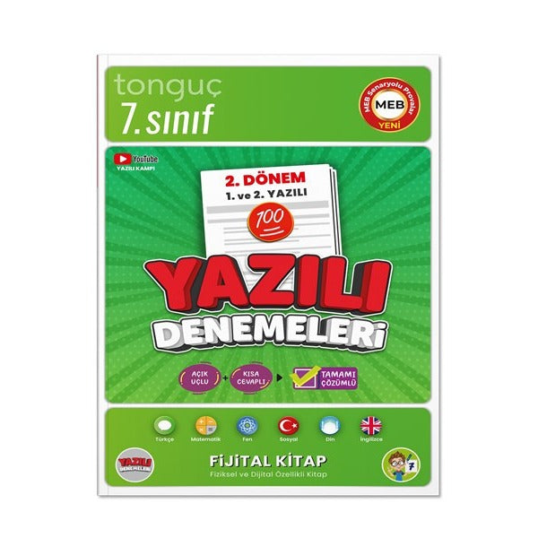 7. Sınıf Yazılı Denemeleri 2. Dönem 1 ve 2. Yazılı | Tonguç Akademi (İnce Kapak)