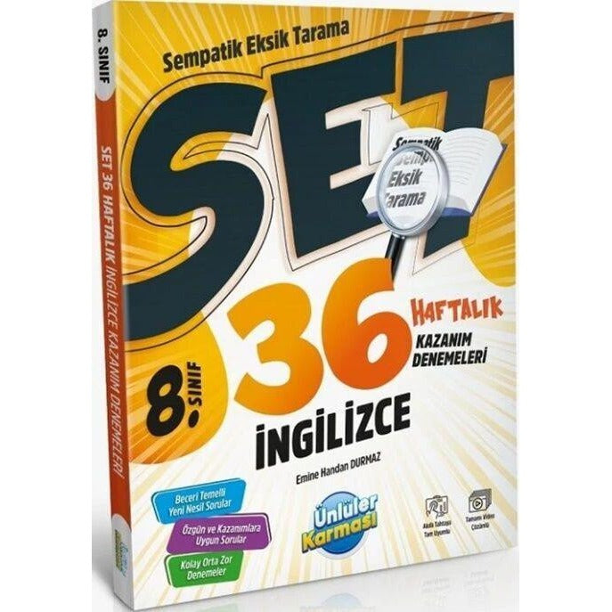 8. Sınıf İngilizce 36 Haftalık Kazanım Denemeleri | Ünlüler Karması (Ciltsiz)