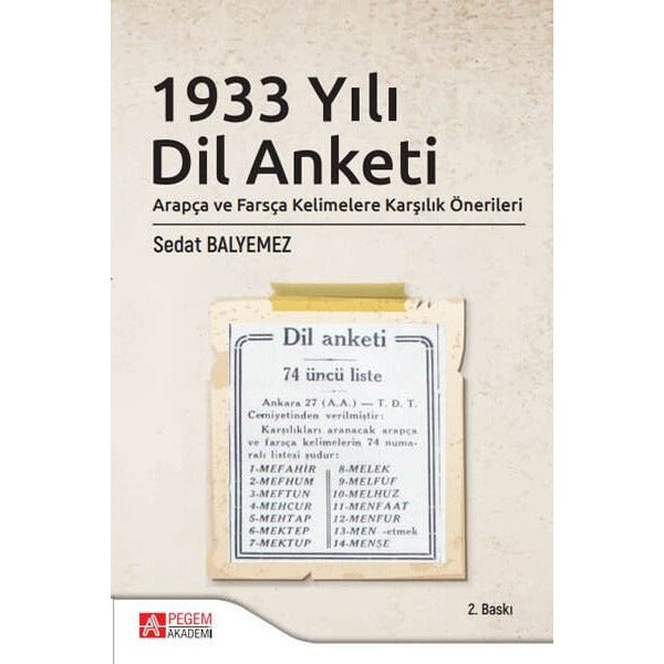 1933 Yılı Dil Anketi | Pegem Akademi Yayıncılık (İnce Kapak)