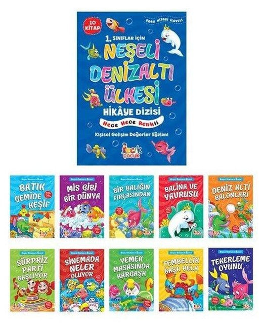 1.Sınıflar İçin Neşeli Denizaltı Ülkesi Hikaye Dizisi Kişisel Gelişim Değerler Eğitimi Seti - 10 Kit | Bıcırık Yayınları (İnce Kapak)