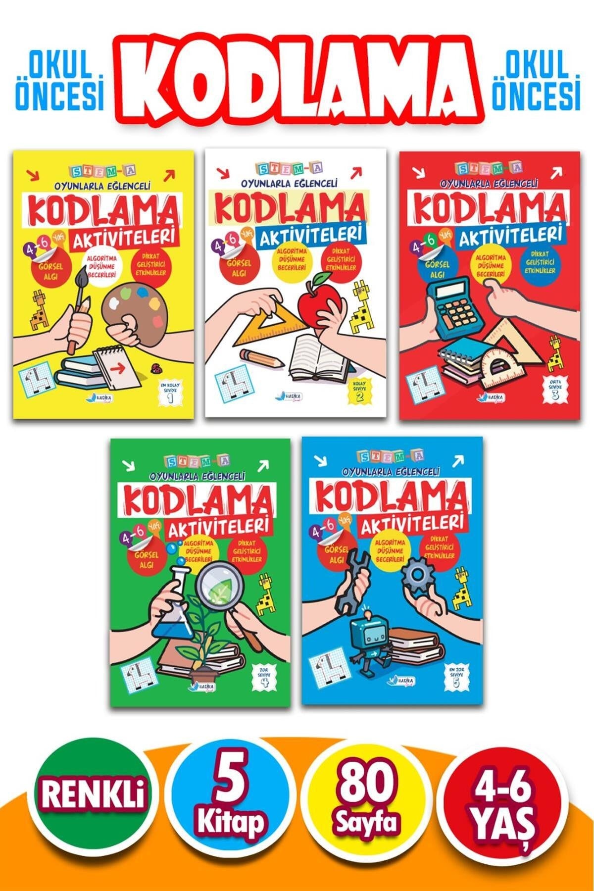 4-6 Yaş Oyunlarla Kodlama Etkinlikleri Seti - 5 Kitap
