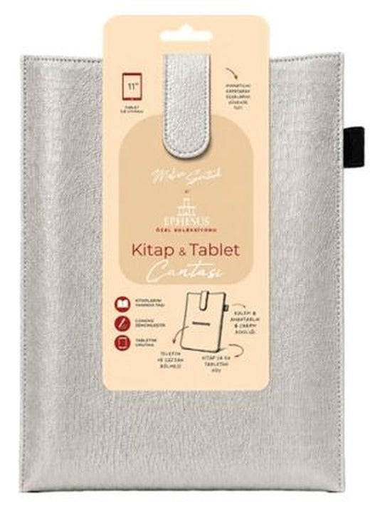 Yeni Nesil Kitap ve Tablet Çantası - Özel Deri Dokulu Gümüş | Ephesus Yayınları (Ciltsiz)