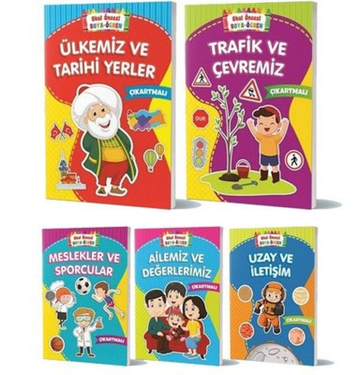 Boya Öğren Çıkartmalı Çocuk Kitapları - 5 Kitap Takım | Beyaz Balina Yayınları