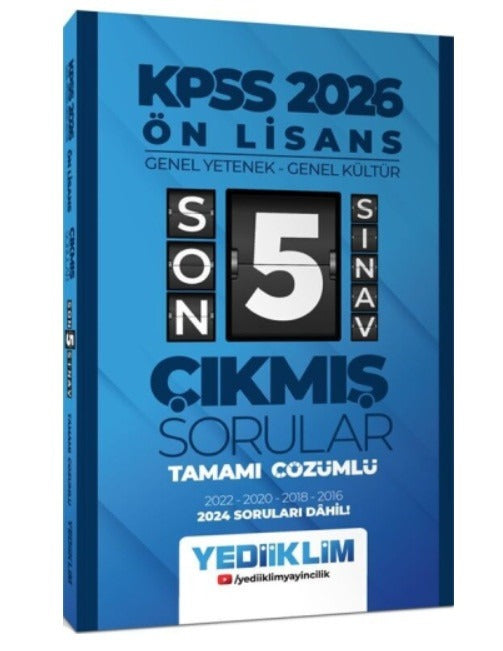 2026 Ön Lisans Genel Yetenek  -  Genel Kültür Tamamı Çözümlü Son 5 Sınav Çıkmış Sorular 2024 Sorular | Yediiklim Yayınları (İnce Kapak)