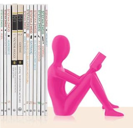 Kitap Tutucu Dekoratif Kitap Desteği Kitap Okuyan İnsan Figürü Biblo - PEMBE | Bcoverart