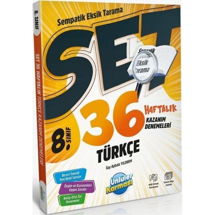 8. Sınıf Türkçe 36 Haftalık Kazanım Denemeleri | Ünlüler Karması (Ciltsiz)