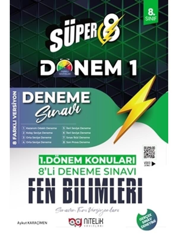 Süper 8 Fen Bilimleri 1.Dönem 8’li Deneme Sınavı | Nitelik Yayınları (Ciltsiz)