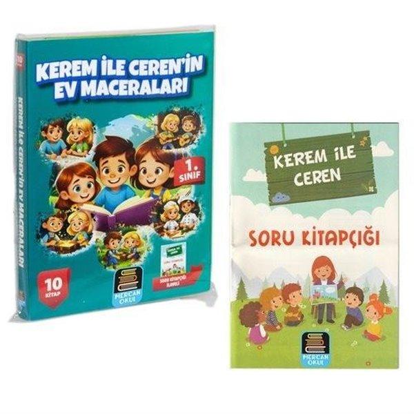 1. Sınıf Kerem İle Ceren Ev Maceraları Okuma Seti - 10 Kitap Takım - Değendirme Kitapçığı İlaveli | Mercan Okul (İnce Kapak)  - Resim 1