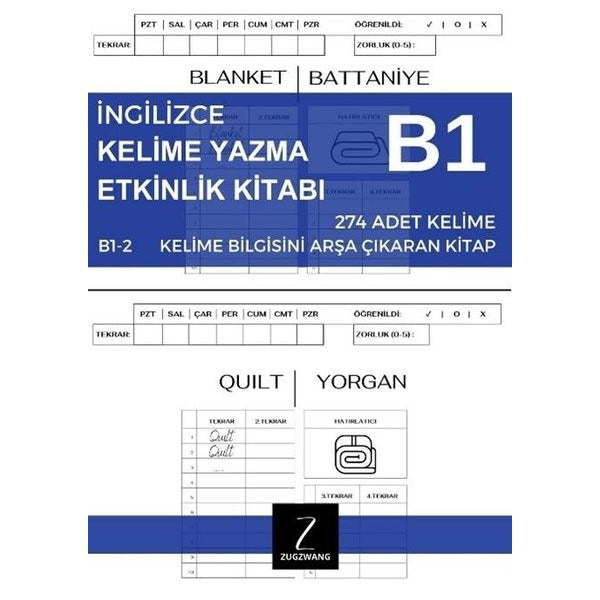 İngilizce Kelime Yazma Etkinlik Kitabı B1 - 2 Kelime Bilgisini Arşa Çıkaran Kitap | Zugzwang (İnce Kapak)