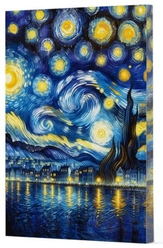 Van Gogh 7 - Yıldızlı Gece Çizgili Yan Boyamalı Defter | Vivago Art