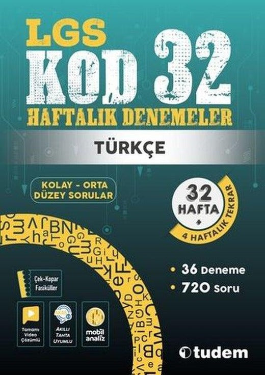 LGS Türkçe Kod 32 - Haftalık Denemeler | Tudem Yayınları - Ders Kitapları (İnce Kapak)