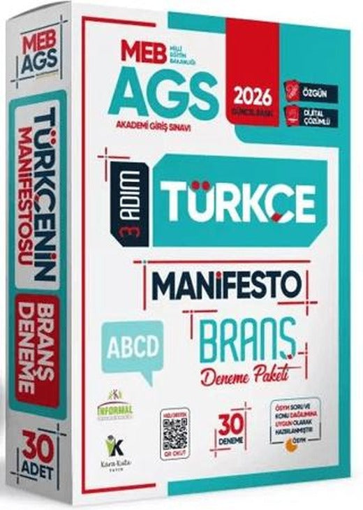 2026 MEB-AGS Türkçe 3 Adım Manifesto Branş Deneme Paketi 30lu Dijital Çözümlü (Sözel Mantık Dahil)