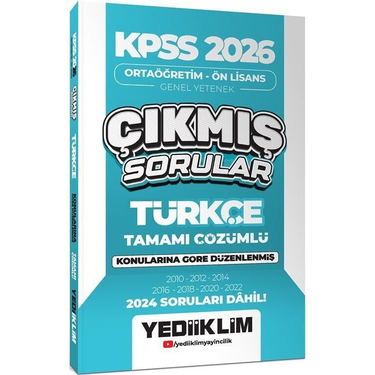 KPSS 2026 Ortaöğretim - Önlisans Türkçe Konularına Göre Çıkmış Sorular 2024 Soruları Dahil | Yediiklim Yayınları (İnce Kapak)