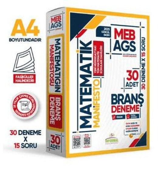 2025 MEB AGS Matematik Manifesto Branş Denemesi 30lu Fasikül Seti Özgün Dijital Çözümlü
