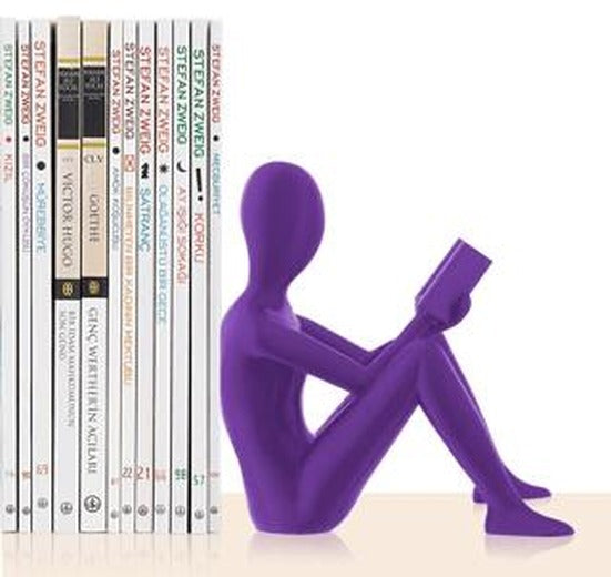 Kitap Tutucu Dekoratif Kitap Desteği Kitap Okuyan İnsan Figürü Biblo - MOR | Bcoverart