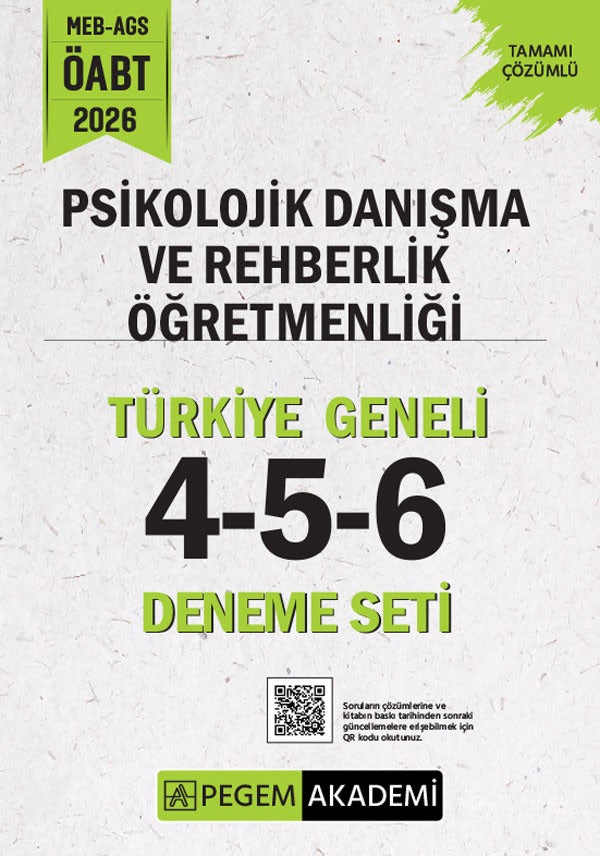 2026 MEB AGS ÖABT Psikolojik Danışma ve Rehberlik Öğretmenliği Tamamı Çözümlü Türkiye Geneli 4-5-6 (3'lü Deneme Seti) | Pegem Akademi Yayıncılık (Ciltsiz)