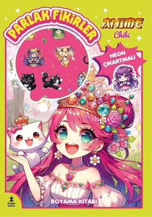 Anime Chibi - Parlak Fikirler Neon Çıkartmalı Boyama Kitabı | Doğan Çocuk (İnce Kapak)