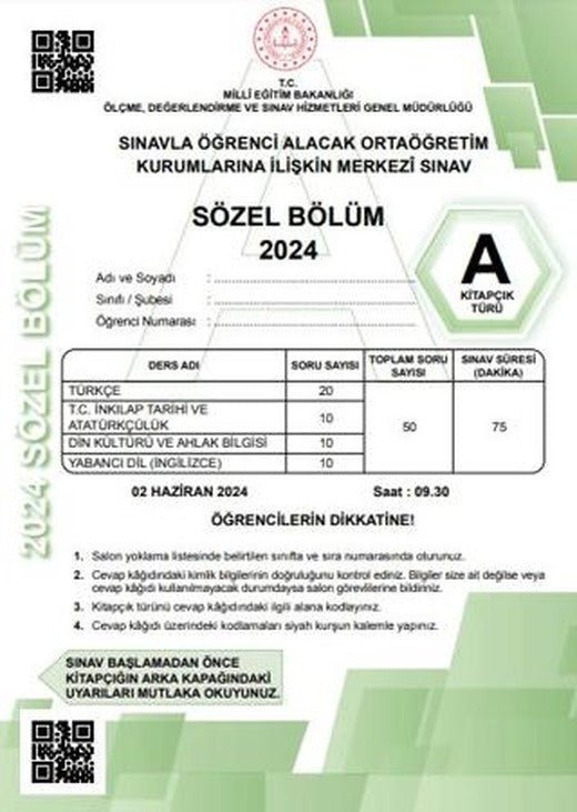 LGS Tıpkıbasım Sözel Bölüm A Kitapçık Türü | Evrensel İletişim Yayınları (Ciltsiz)