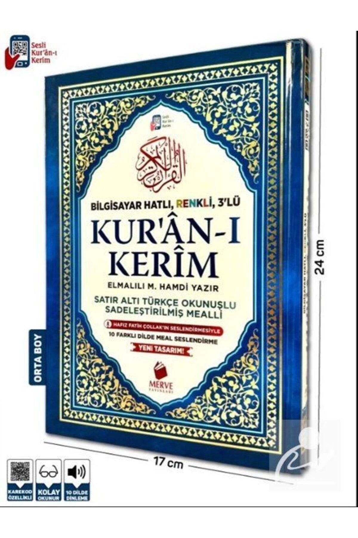 Orta Boy Satır Altı Türkçe Okunuşlu ve Türkçe Mealli Renkli Kuran-ı Kerim - Kasım Yayla kitap kapağı