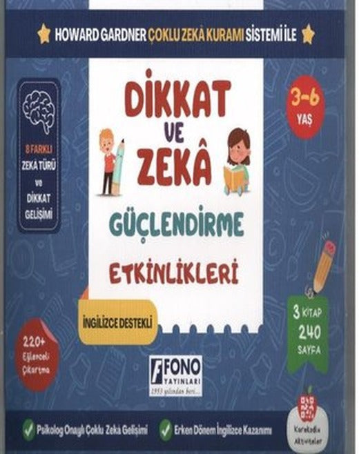 Dikkat ve Zeka Güçlendirme Etkinlikleri Seti - 3 Kitap Takım | Fono Yayınları (İnce Kapak)
