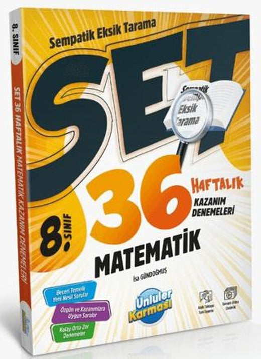 8. Sınıf Matematik 36 Haftalık Kazanım Denemeleri | Ünlüler Karması (Ciltsiz)