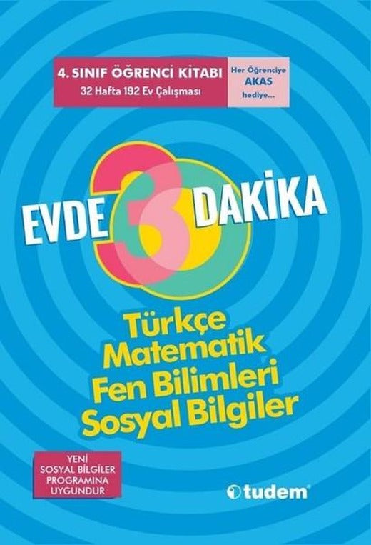 4.Sınıf Evde 30 Dakika Türkçe Matematik Fen Bilimleri Sosyal Bilgiler | Tudem Yayınları - Ders Kitapları (İnce Kapak)
