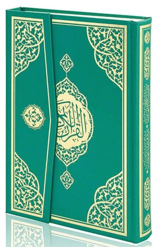 Rahle Boy Bilgisayar Hatlı Arapça Cilt Bezi Mıklepli Kuran-ı Kerim - Yeşil | Furkan Neşriyat (Ciltli)
