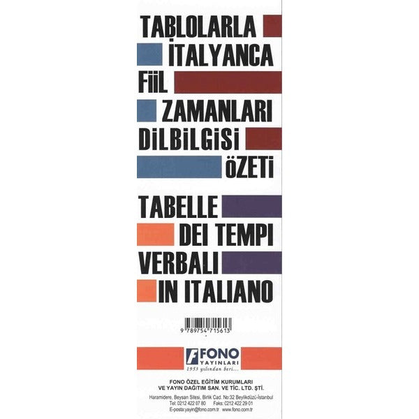 Tablolarla İtalyanca Fiil Zamanları Dilbilgisi Özeti | Fono Yayınları (İnce Kapak)