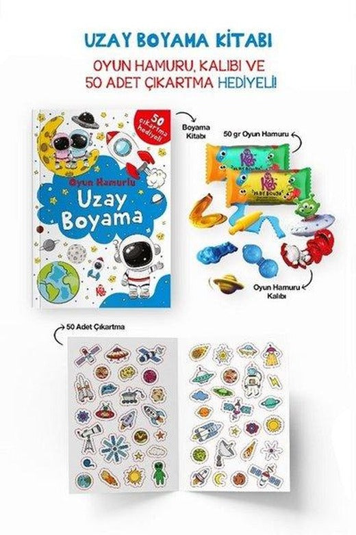Uzay Boyama Kitabı - Oyun Hamuru Kalıbı ve 50 Adet Çıkartma Hediyeli 3 + Yaş | Bigkids Yayınları (İnce Kapak)