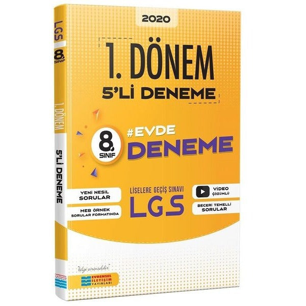 LGS 1.Dönem 5li Video Çözümlü Deneme Sınavı | Evrensel İletişim Yayınları (İnce Kapak)