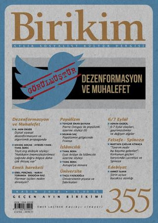 Birikim Aylık Sosyalist Kültür Dergisi Sayı: 355 Kasım 2018 | Birikim Yayınları (Ciltsiz)