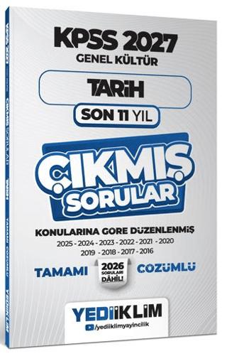 2027 KPSS Genel Kültür Tarih Konularına Göre Tamamı Çözümlü Son 11 Yıl Çıkmış Sorular | Yediiklim Yayınları (Ciltsiz)  - Resim 1