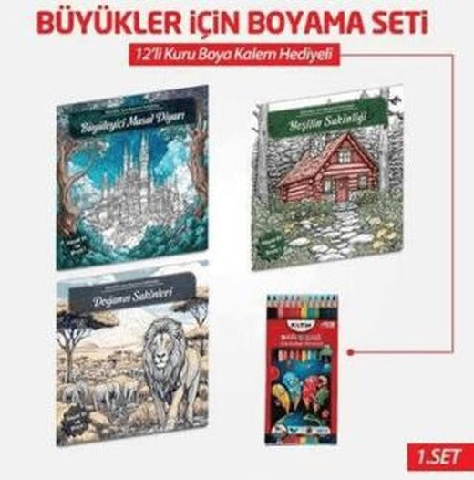 NTT 3 Kitap + Boyama Kalemi Büyükler İçin Boyama 1. Set | Note The Time