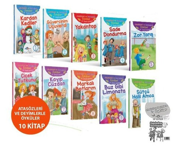 Atasözleri ve Deyimlerle Öyküler Seti - 10 Kitap Takım | Mavi Boncuk Eğitim (İnce Kapak)