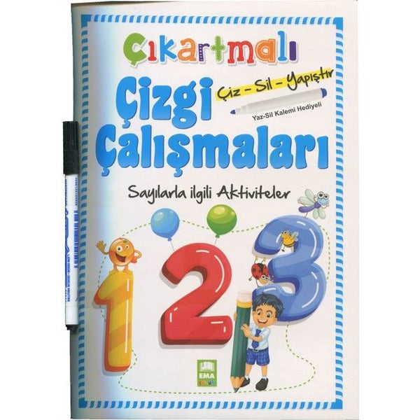 Sayılarla İlgili Aktiviteler - Çıkartmalı Çizgi Çalışmaları (Yaz-Sil Kalemi Hediyeli)