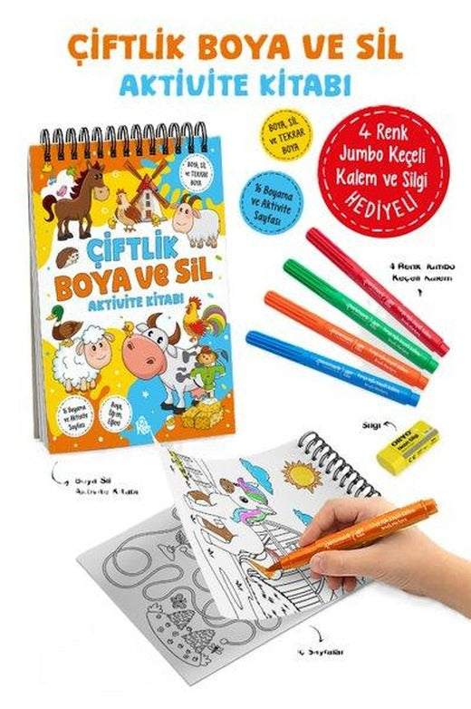 Çiftlik - Boya ve Sil Aktivite Kitabı 3 + Yaş | Bigkids Yayınları (İnce Kapak)