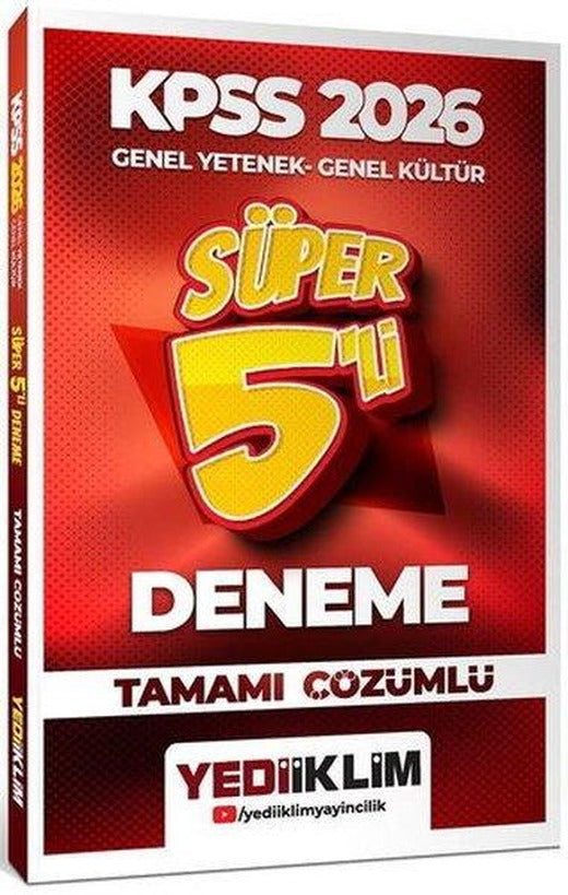 2026 KPSS Genel Yetenek Genel Kültür Tamamı Çözümlü Süper 5 li Deneme | Yediiklim Yayınları (İnce Kapak)