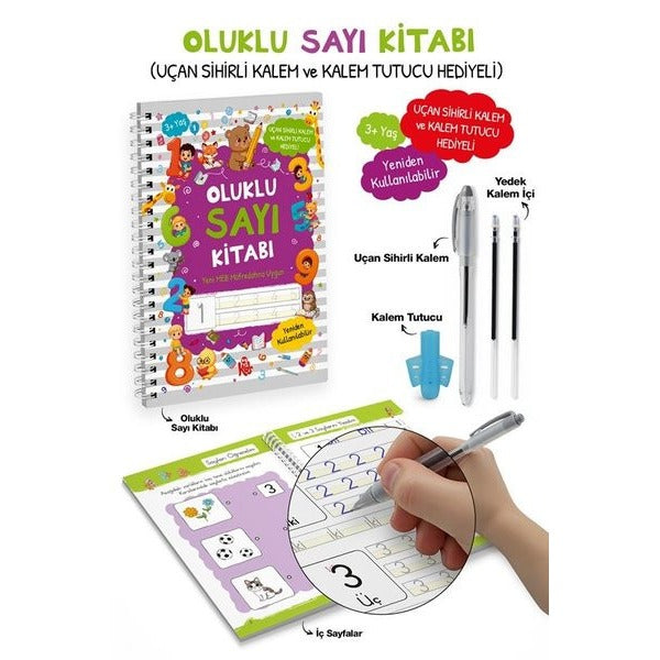 Oluklu Sayı Kitabı - Uçan Sihirli Kalem ve Kalem Tutucu Hediyeli 3+ Yaş | Bigkids Yayınları (İnce Kapak)